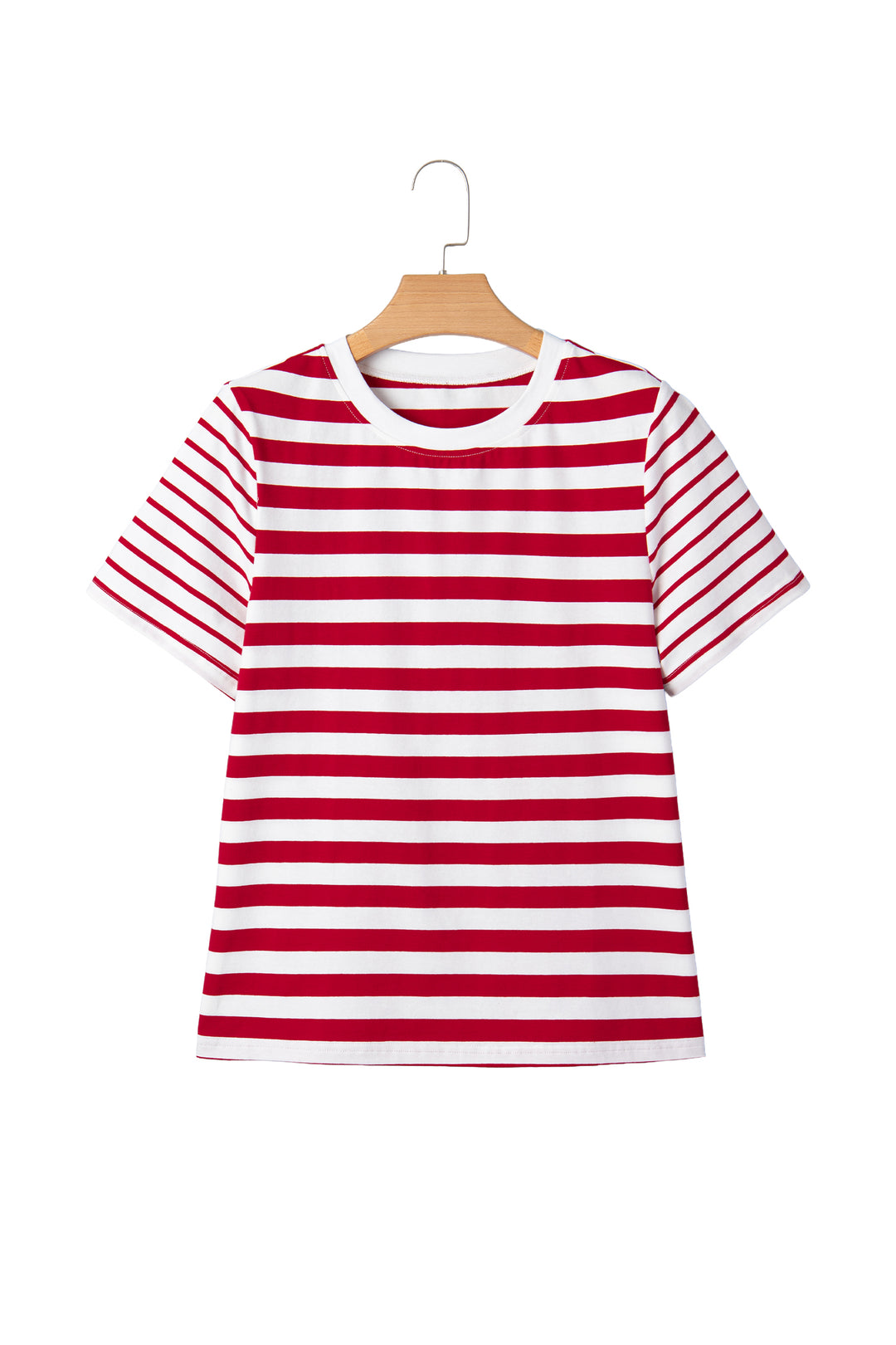 Red Stripe Patchwork Round Neck T Shirt