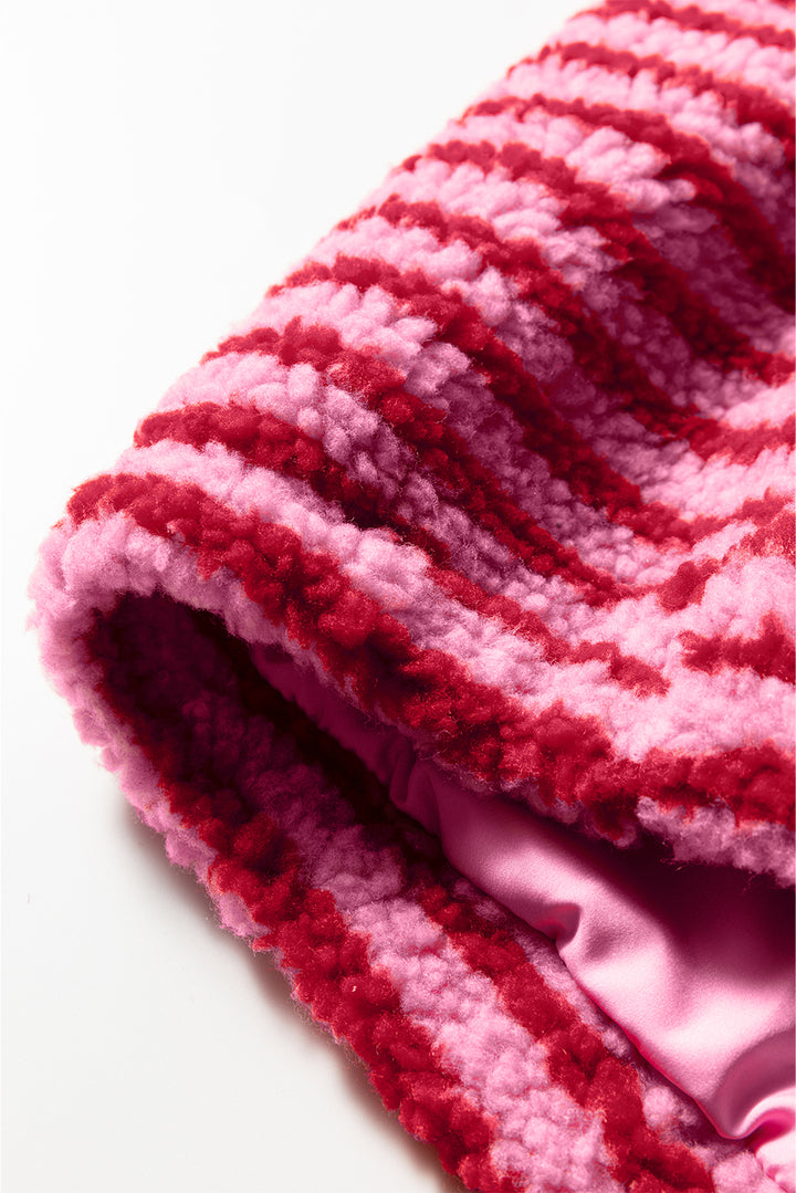 Pink Stripe Quarter Zip Fleece Oversize Sweatshirt