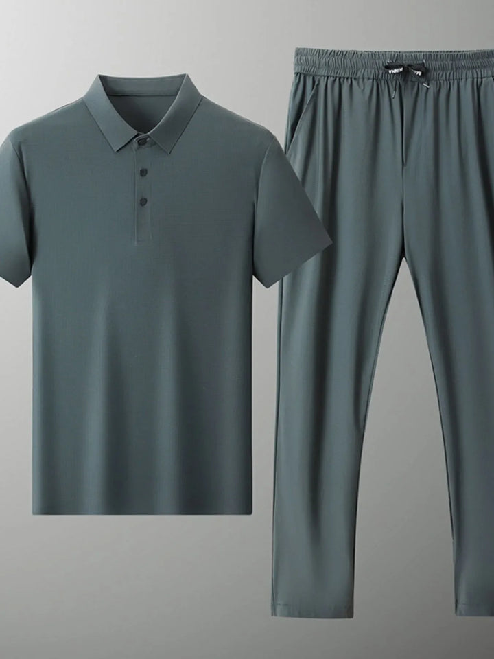 Men's Full Size Button Detail Short Sleeve Polo Plus Size