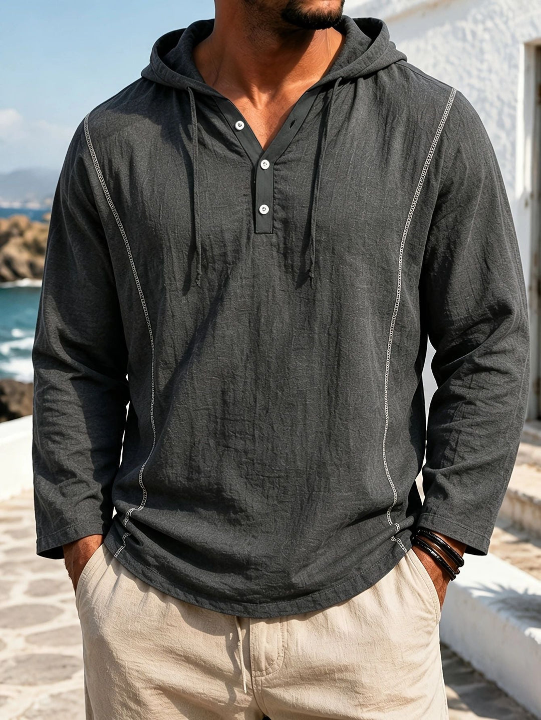 Mens Casual Stylish Loose-fitting Long-sleeve Hooded Sweatshirt