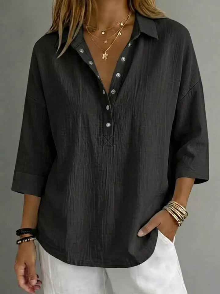 Full Size Snap Down 3/4 Sleeves Blouse Plus Size