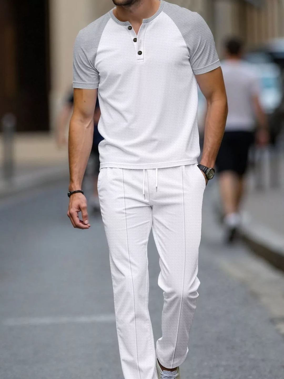 Men's Full Size Casual Two-Tone Raglan Sleeve Tee and Pants Set Plus Size