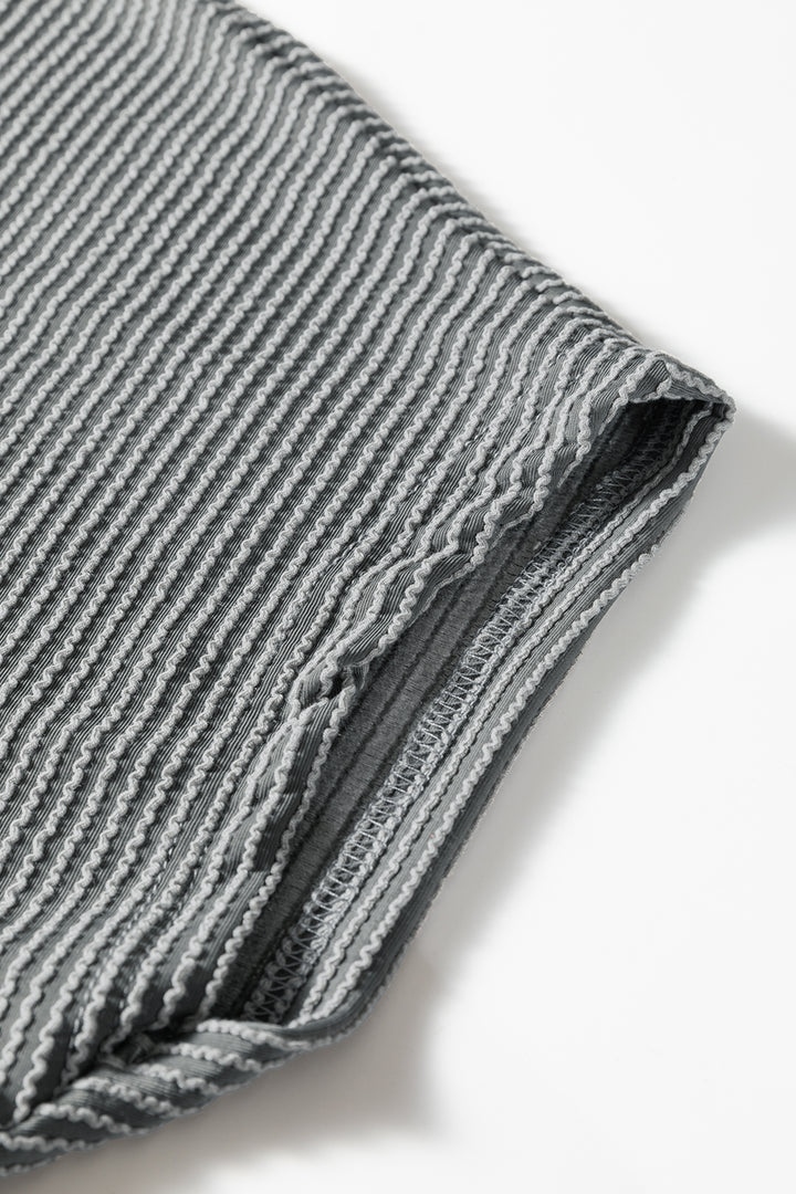 Dark Grey Twisted Ribbed High Neck Loose Tee Elastic High Waist Loose Pant Set