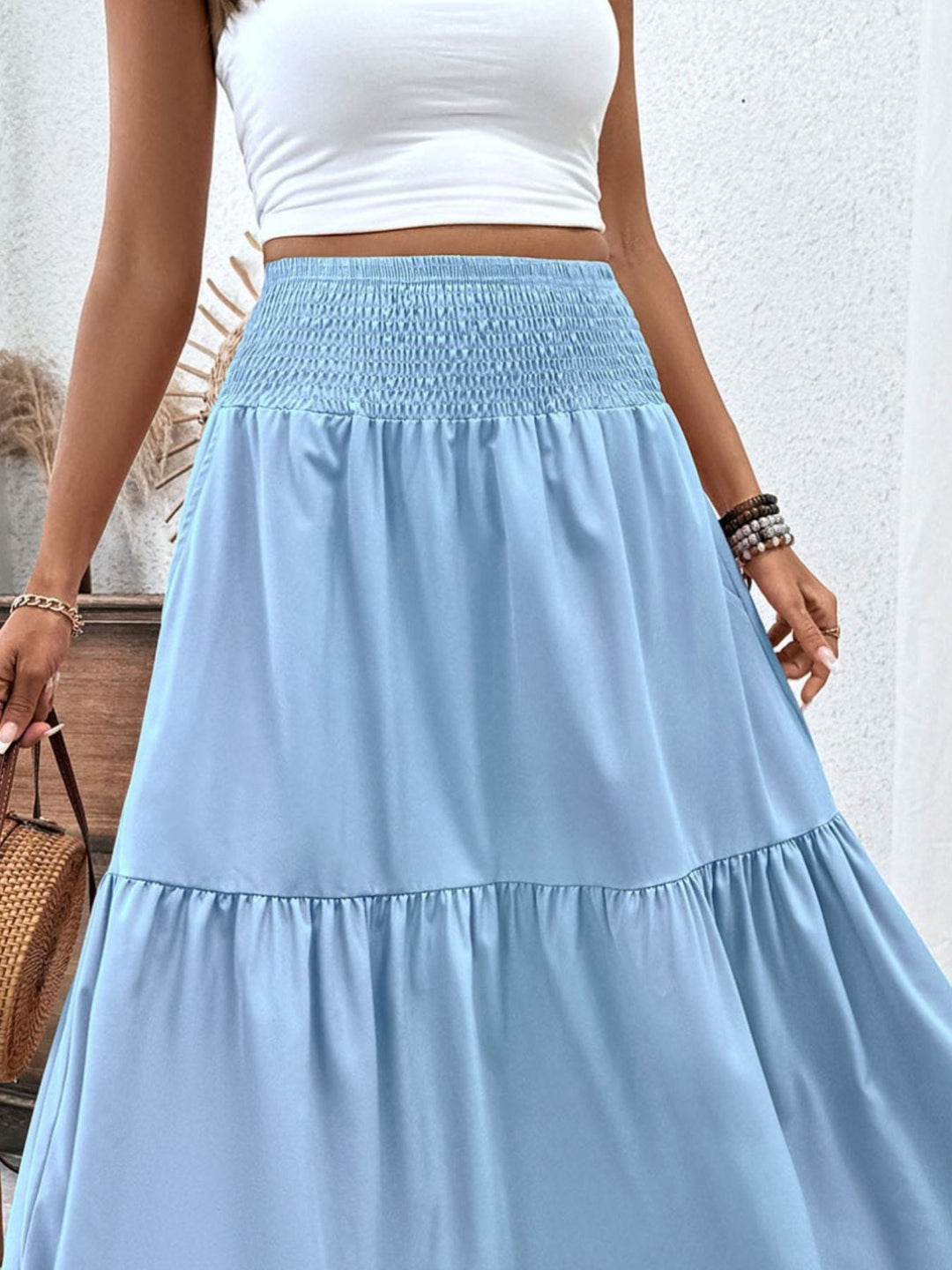 Smocked Waist Tiered Skirt