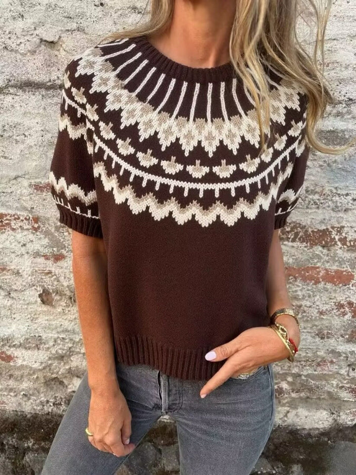 Vintage Patterned Short Sleeve Sweater