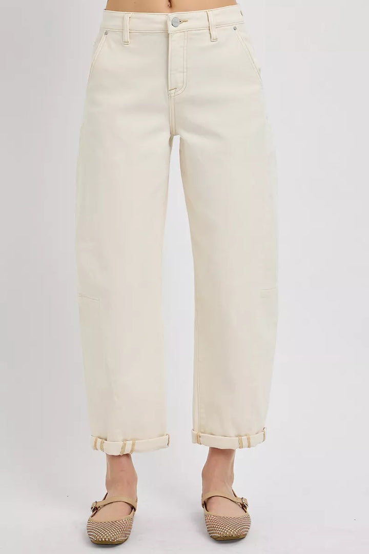 RISEN High Rise Relaxed Barrel Cuffed Jeans