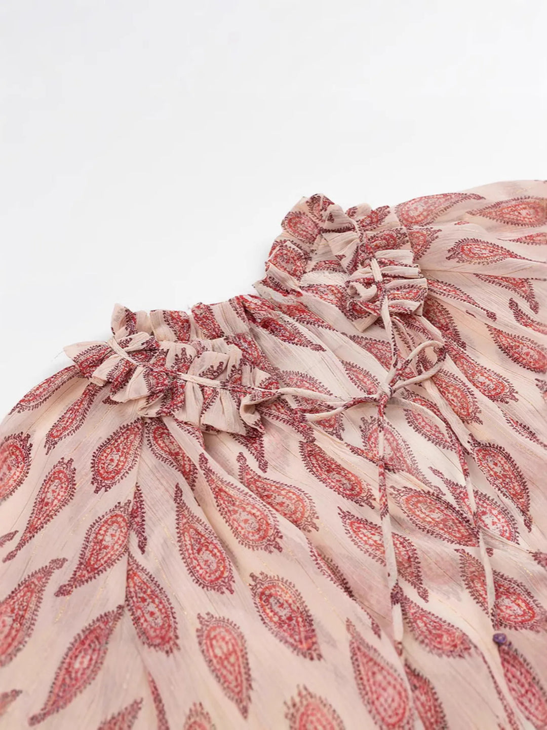 Paisley Print Frill Tie Neck Long Sleeve Blouse