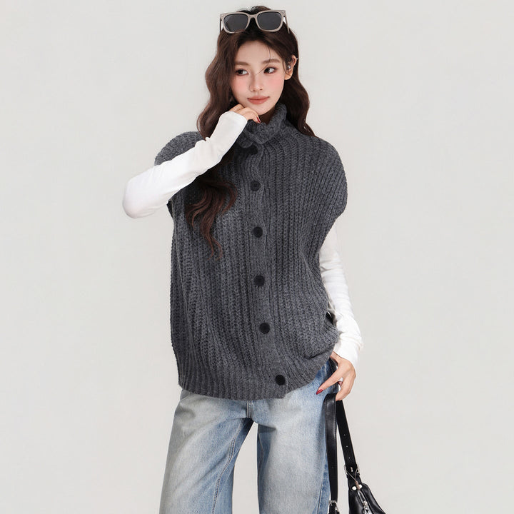 Grey Lapel Knitted Vest Sweater Warm Coat Women's Autumn And Winter Innerwear Top