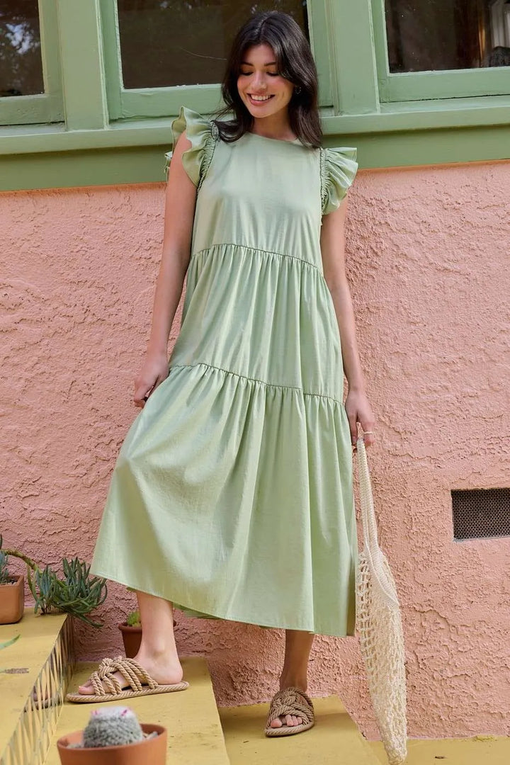 Mittoshop Ruffle Short Sleeve Tiered Maxi Dress