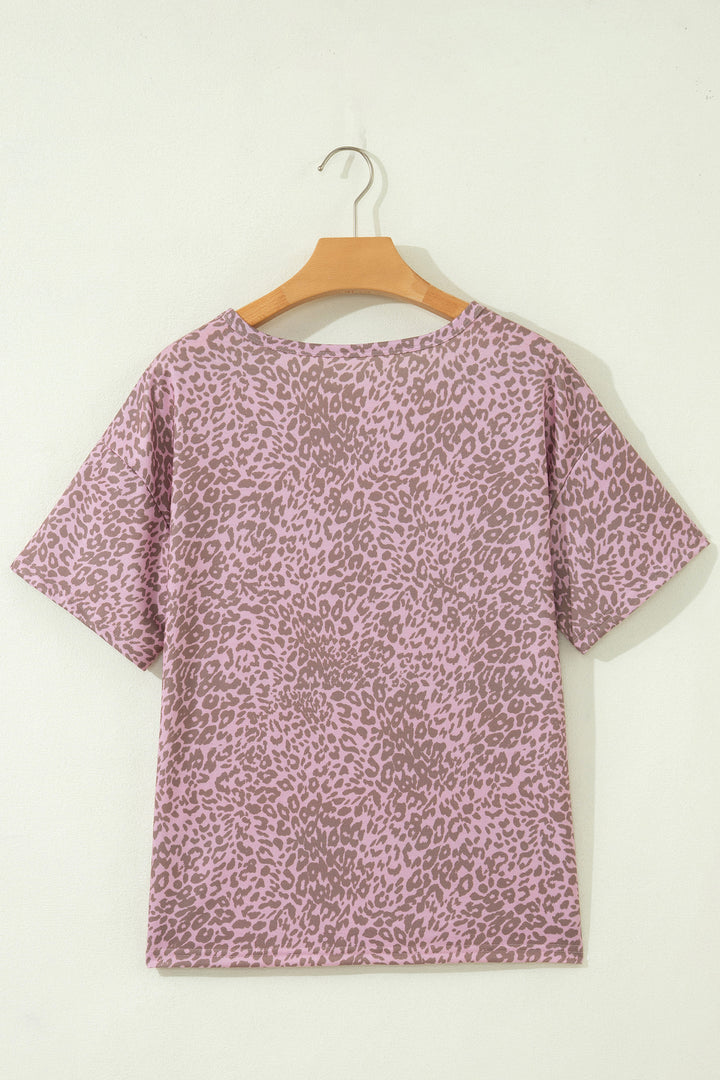 Pink Leopard Retro Studded Star Patch Loose Tee