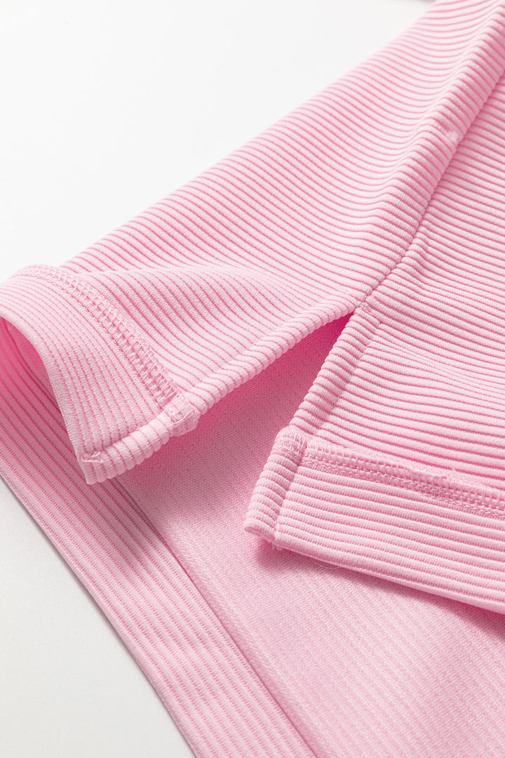 Pink Drop Shoulder Long Sleeve Plus Size Ribbed Top