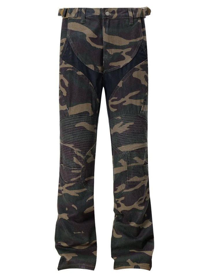 Men's Camouflage Bootcut Jeans with Seam Detail