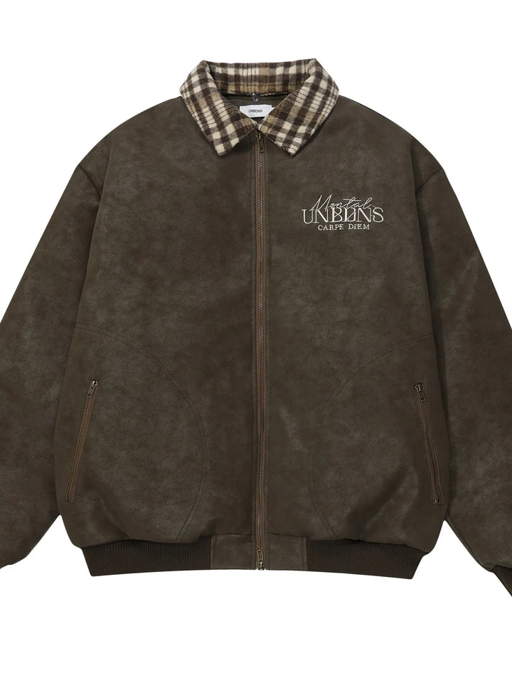 Men's Plaid Collar Detail Zip Up Jacket