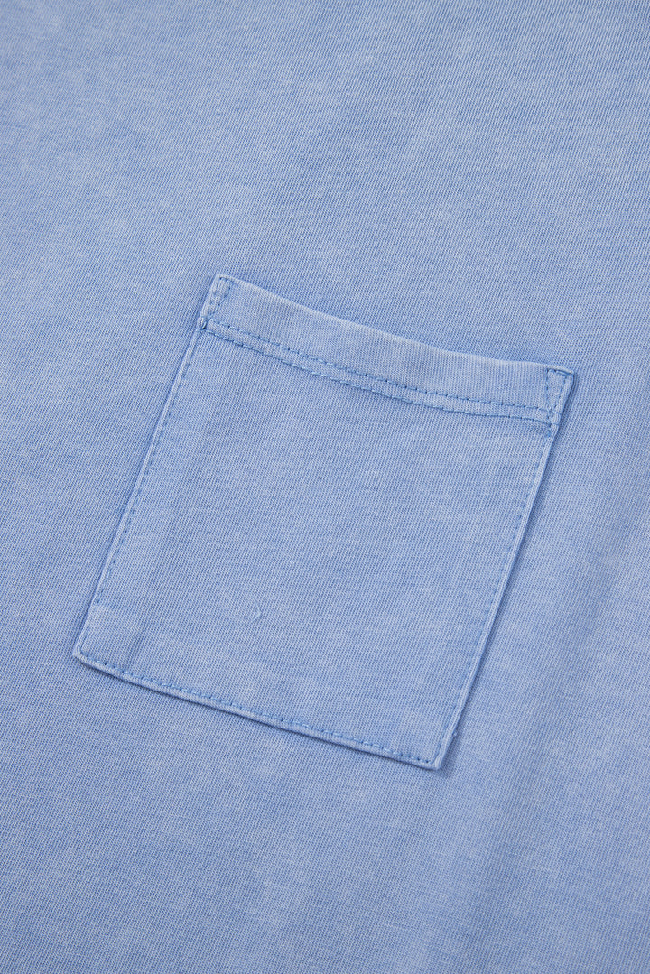 Beau Blue Mineral Wash Patched Chest Pocket Casual Tank Top