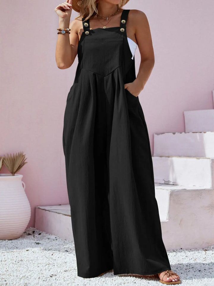 Plus Size Square Neck Wide Leg Overalls