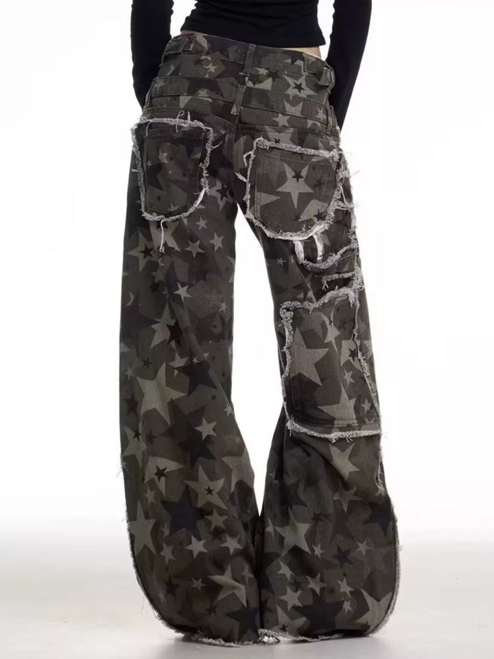 Men's Full Size Star Print Wide Leg Jeans Plus Size