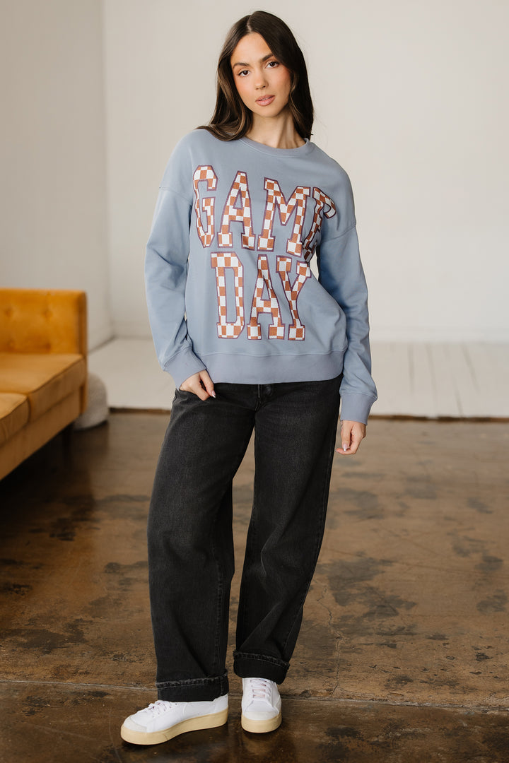 Sleet GAME DAY Checkered Letter Graphic Oversize Sweatshirt
