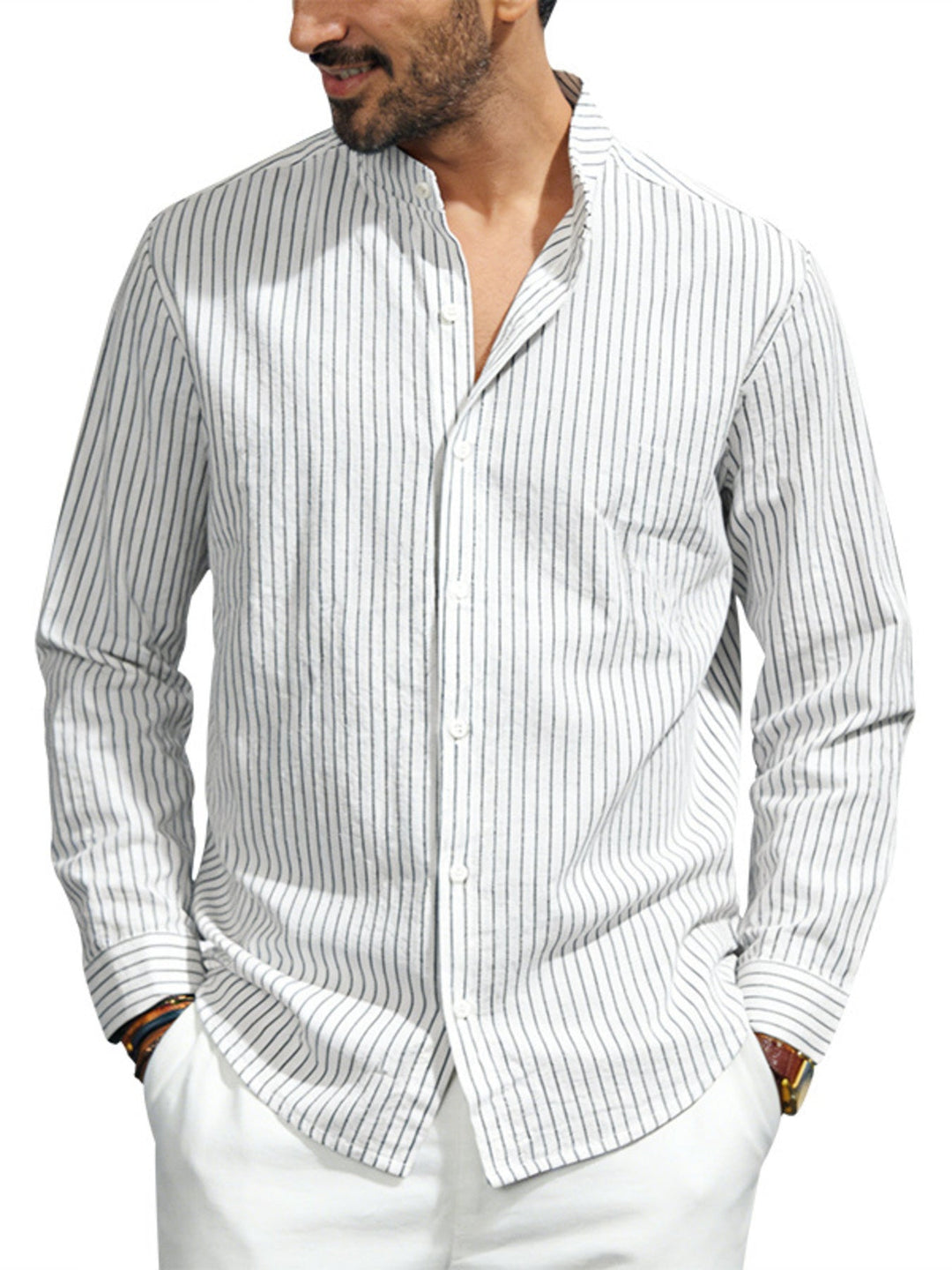 Men's Full Size Striped Long Sleeve Shirt Plus Size