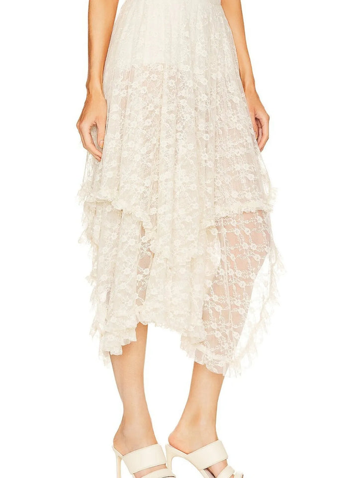 Asymmetrical Lace Midi Skirt