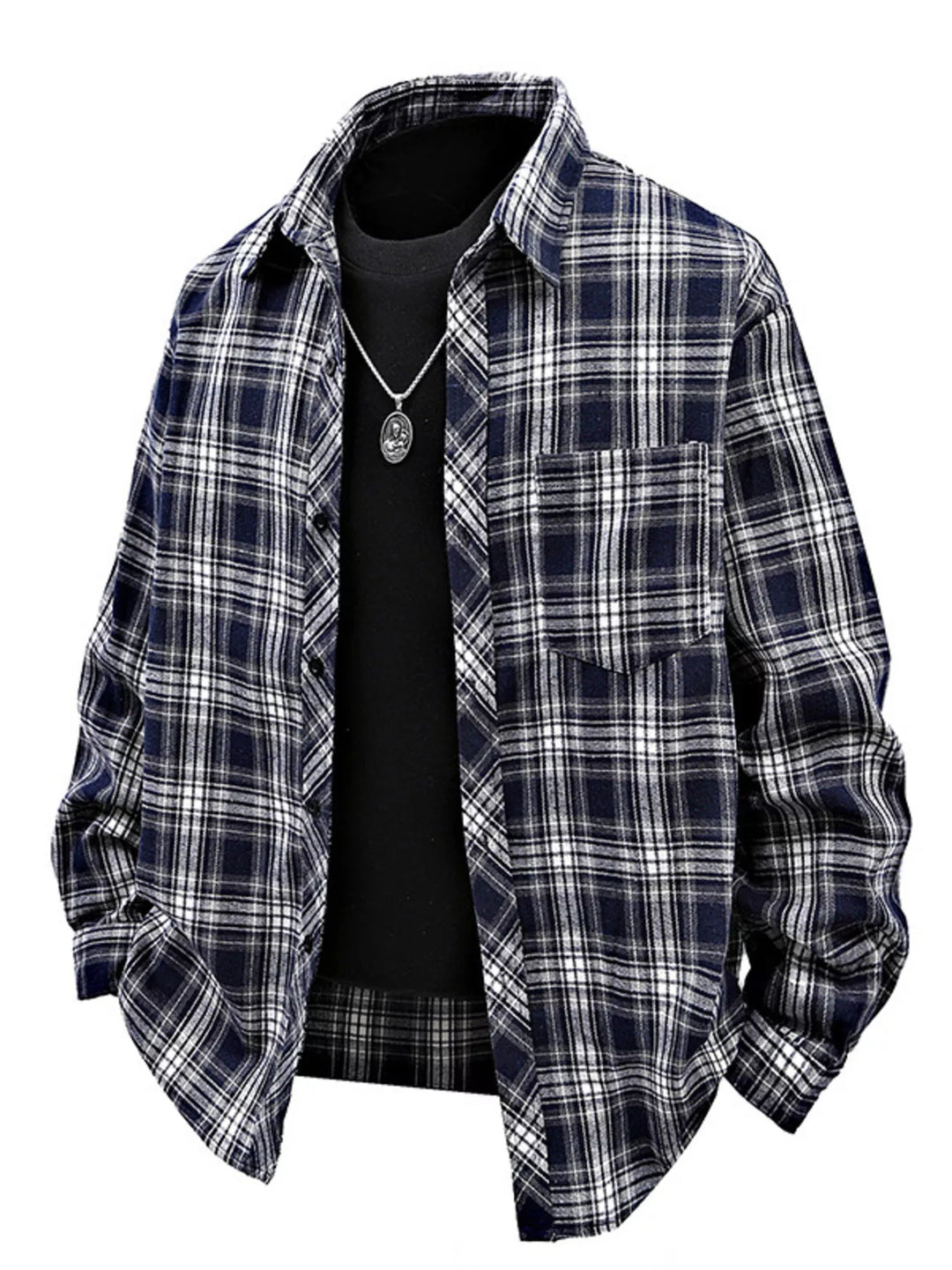 Men's Full Size Casual Plaid Long Sleeve Shirt Plus Size