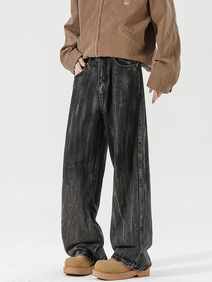 Men's Full Size Wash Wide Leg Relaxed Fit Jeans Plus Size