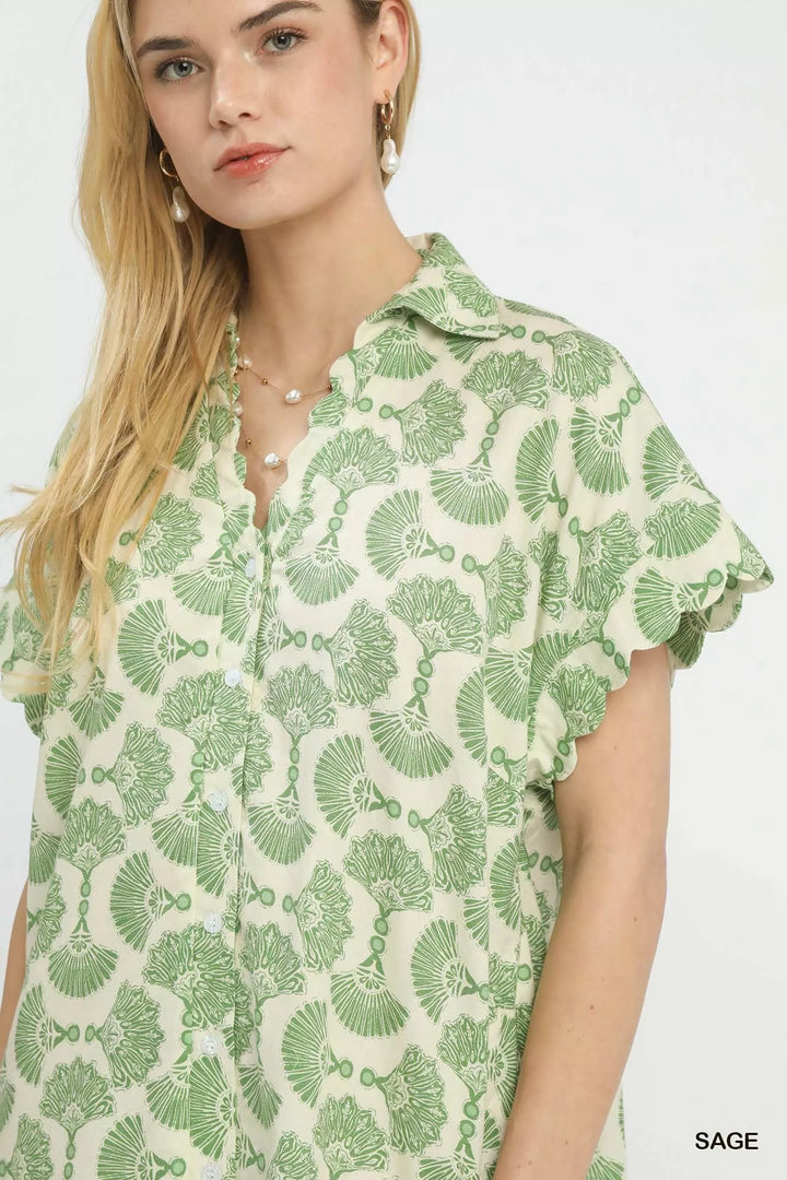 Umgee Printed Button Front Shirt Dress