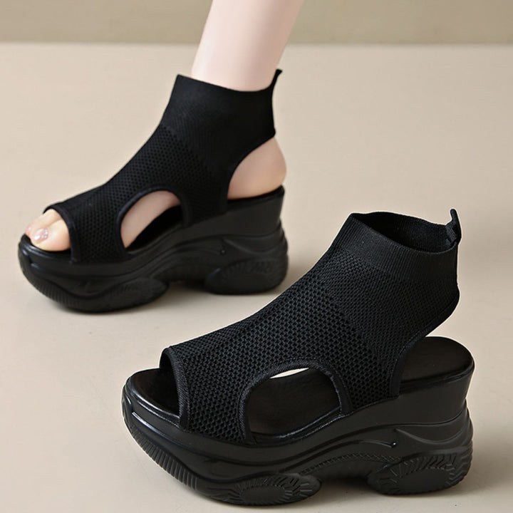 Cutout Mesh Wedge Sandals
