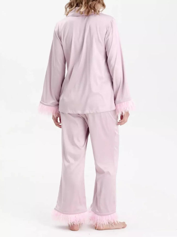 Silky Button Up Top and Pants Lounge Set