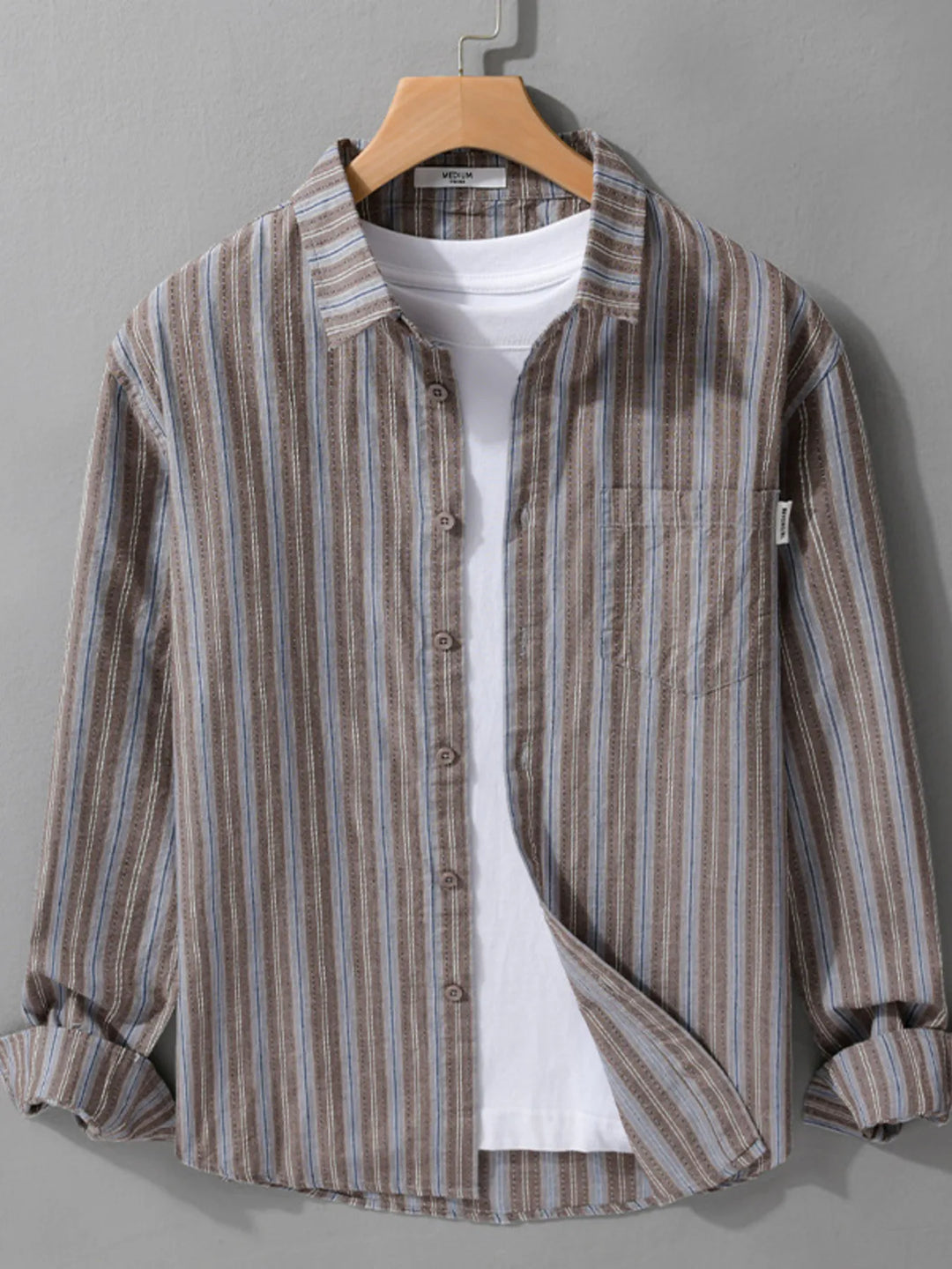 Men's Plus Size Striped Button Up Long Sleeve Shirt