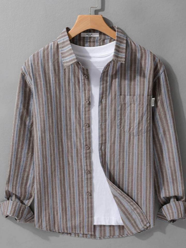 Men's Plus Size Striped Button Up Long Sleeve Shirt