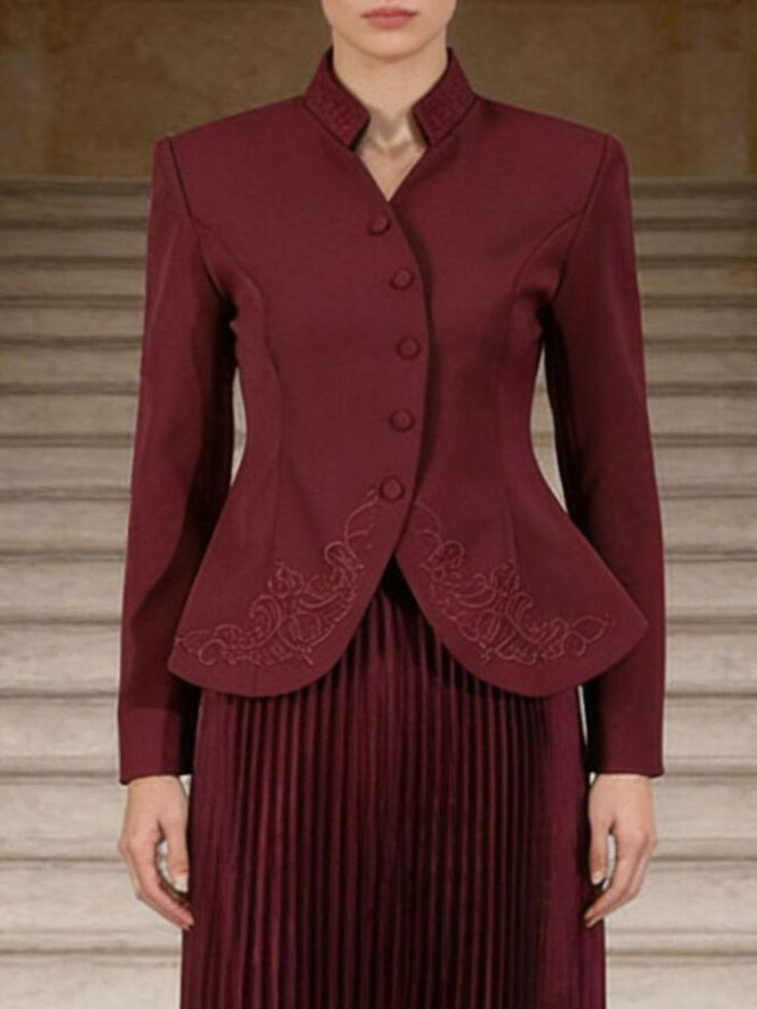 Button Up Long Sleeve Top and Pleated Skirt Set