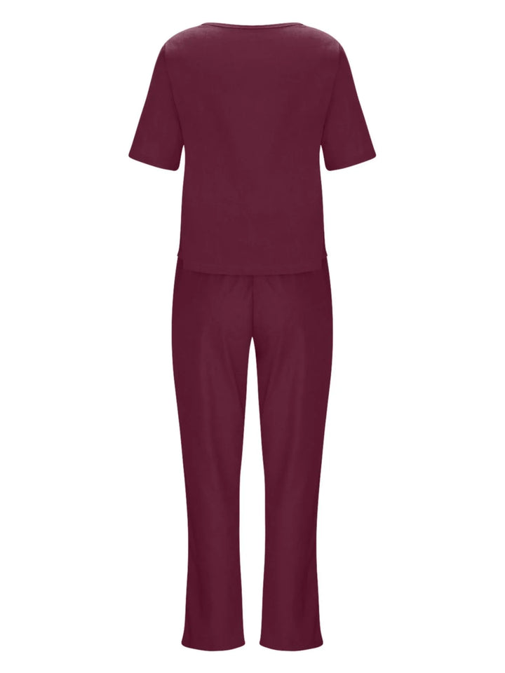 Full Size Round Neck Short Sleeve Top and Pants Set Plus Size
