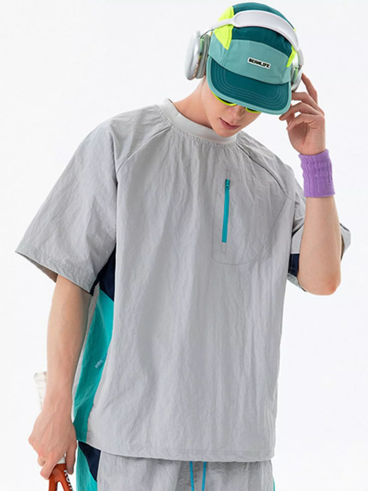 Men's Contrast Round Neck Short Sleeve T-Shirt