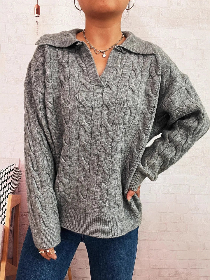 Cable Knit Johnny Collar Sweater