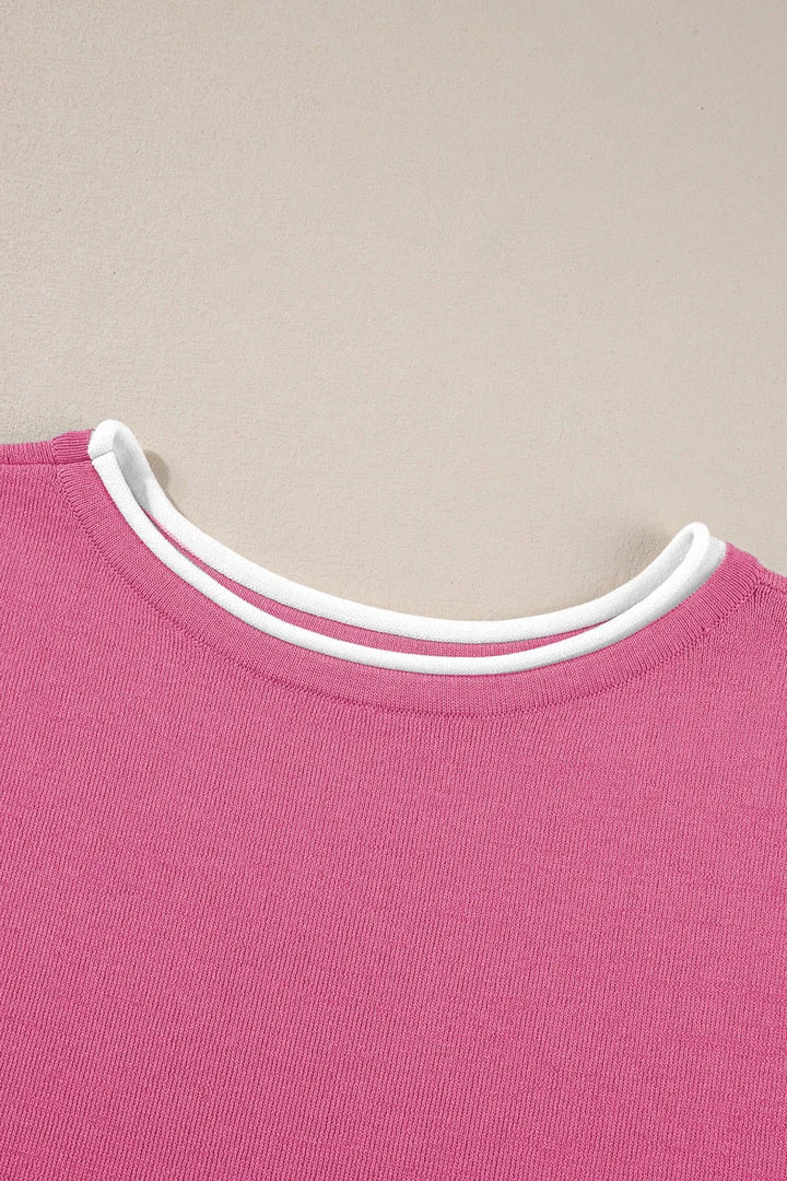 Contrast Trim Round Neck Top and Pants Set