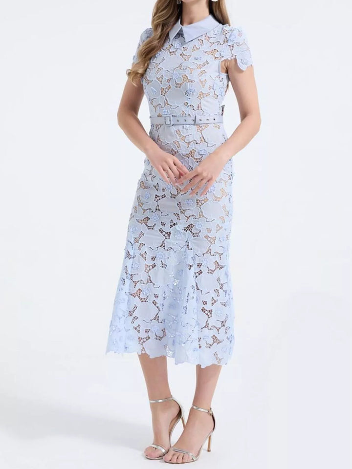 Floral Lace Short Sleeve Midi Dress