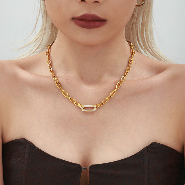 Titanium Steel Jewelry Stainless Steel Micro-pave Zircon Clavicle Necklace And Bracelet