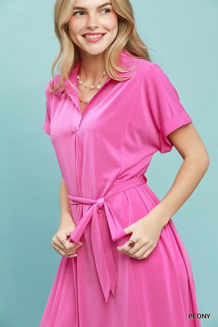 Umgee Collared Belted Midi Dress