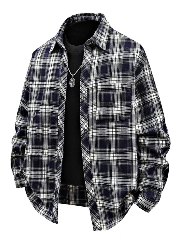 Men's Full Size Plaid Button Up Shirt Plus Size