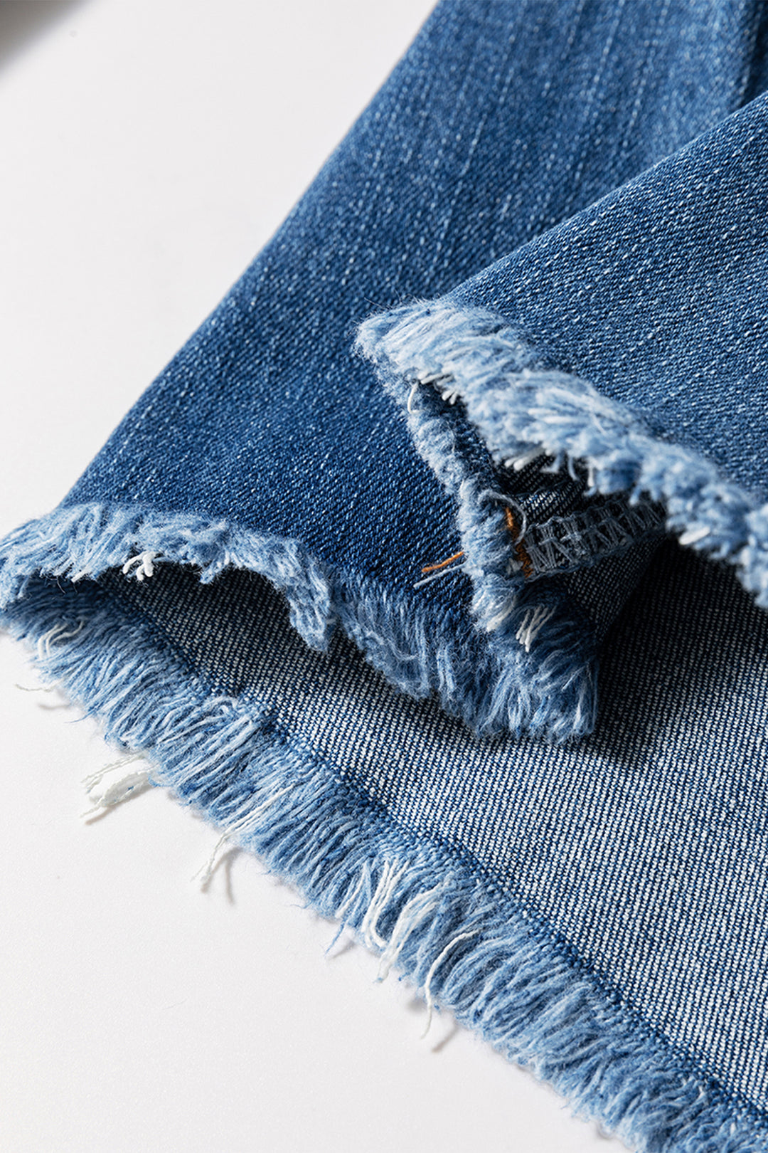 海軍藍高腰羈扣門襟縫合毛邊喇叭牛仔褲