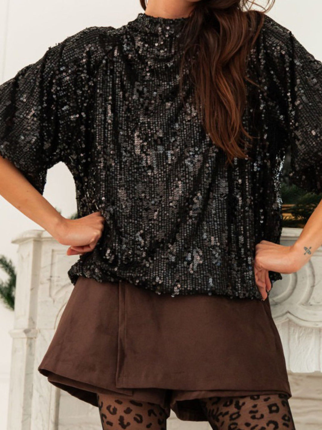 Sequin Embellished Tie-Back Blouse