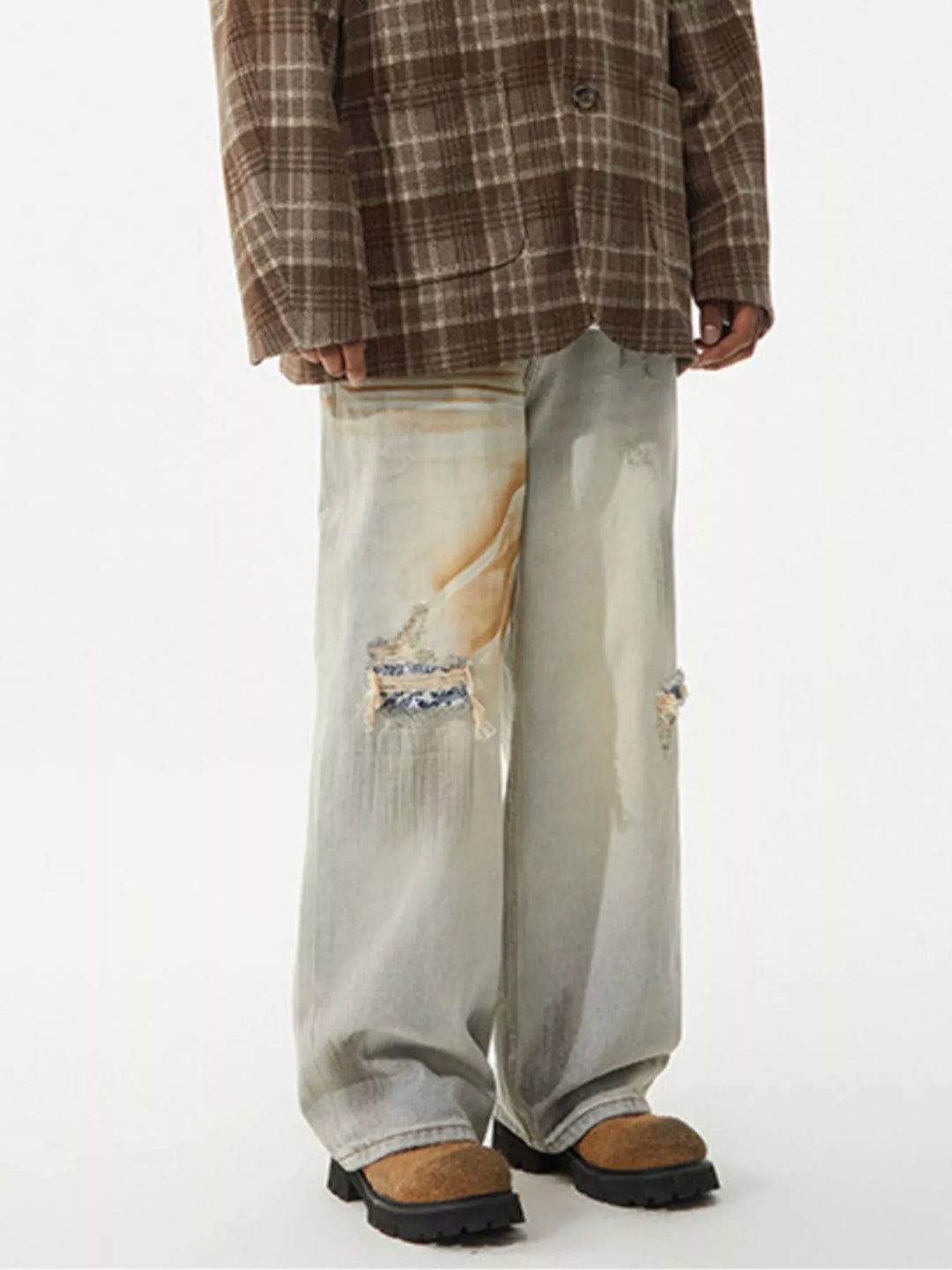 Men's Distressed Wide Leg Jeans