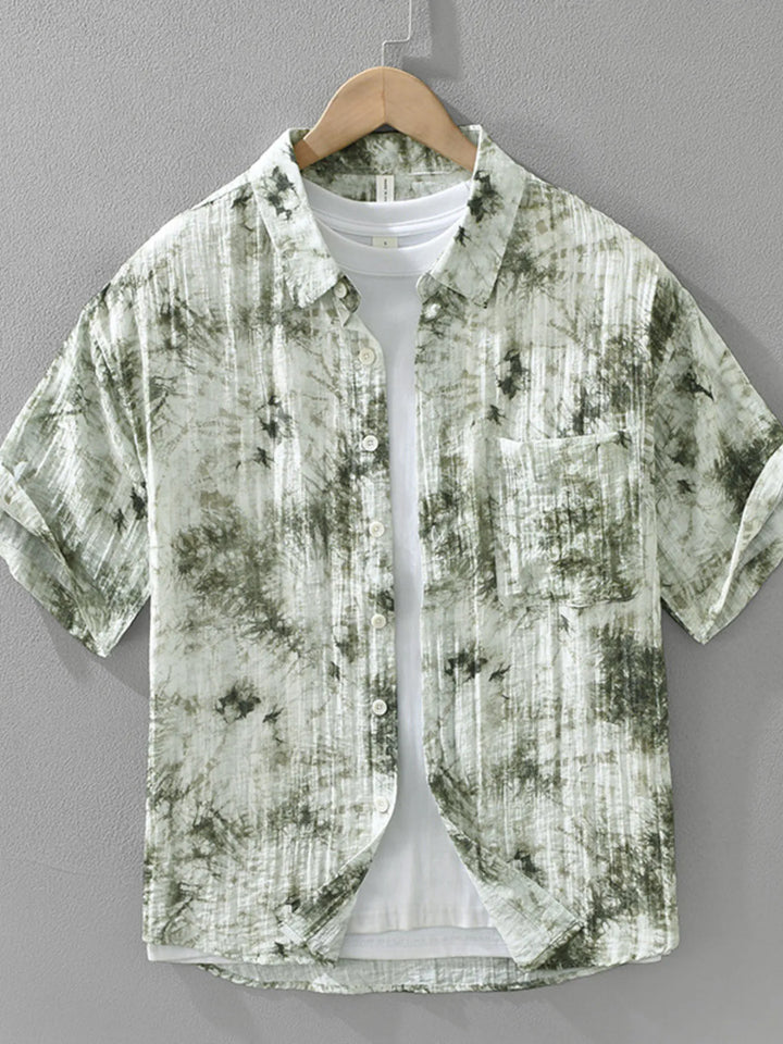 Men's Plus Size Printed Button Up Short Sleeve Shirt