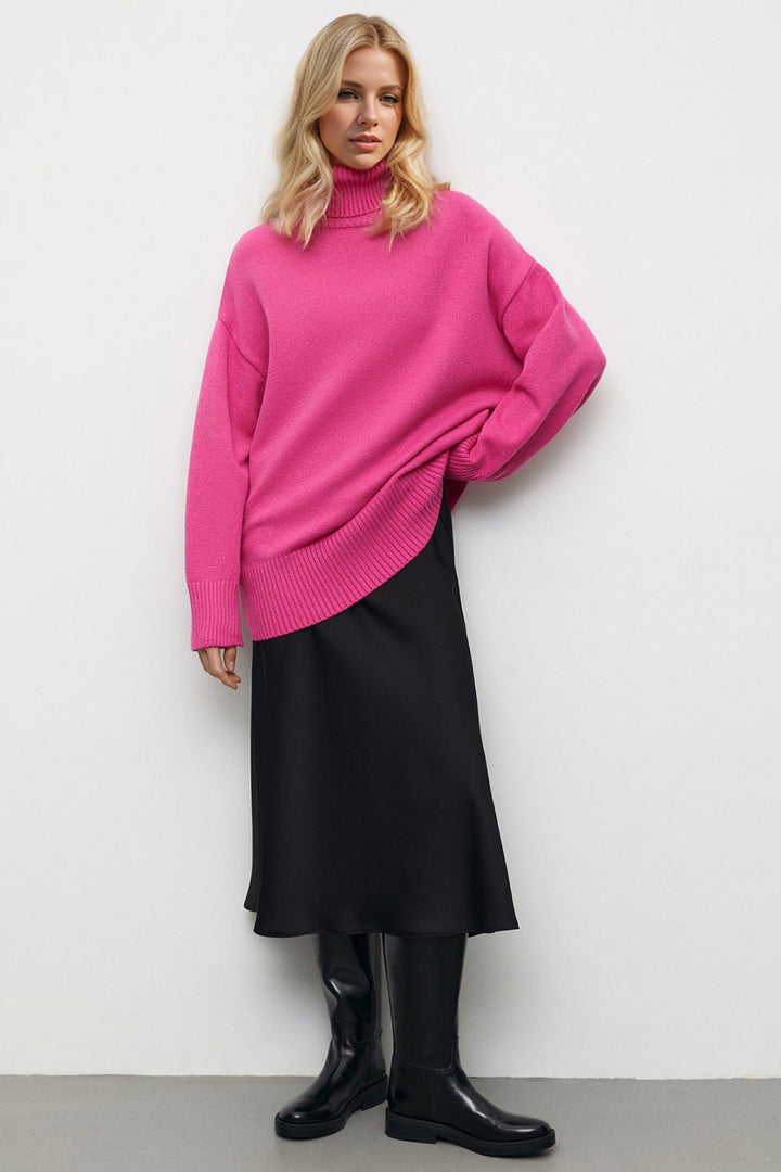 Back To School Sweater - Basic Bae Turtleneck Dropped Shoulder Long Sleeve Sweater
