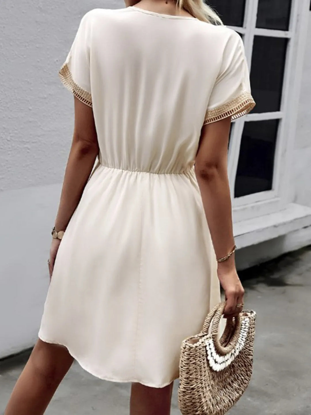 Full Size Tassel V-Neck Short Sleeve Dress Plus Size