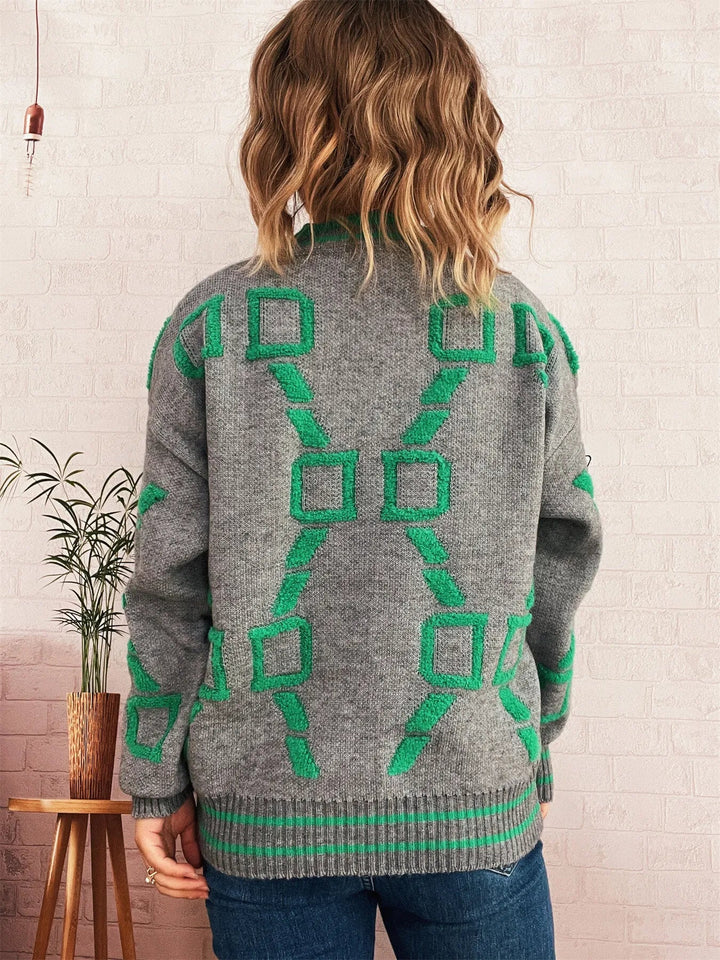 Contrast Round Neck Long Sleeve Sweater