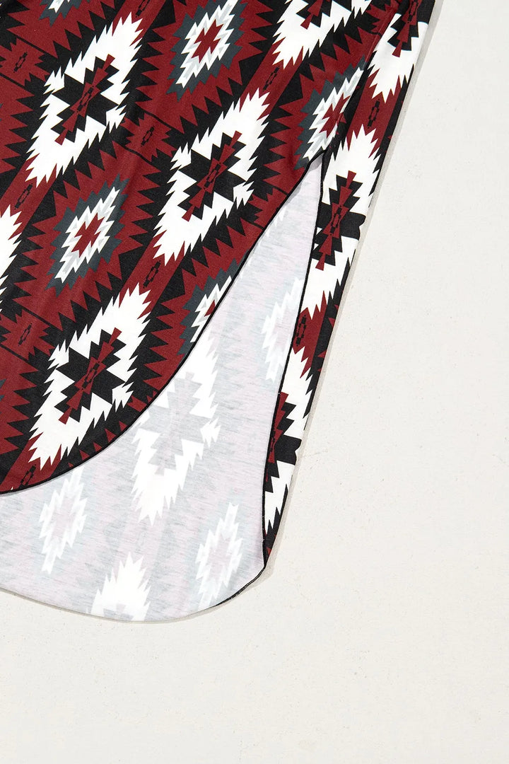 Aztec Print V-Neck Midi Dress