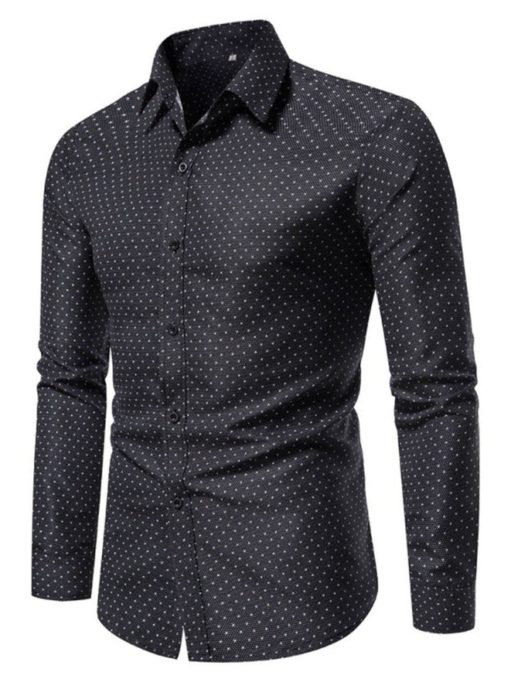 Men's Slim Fit Dotted Pattern Long Sleeve Shirt