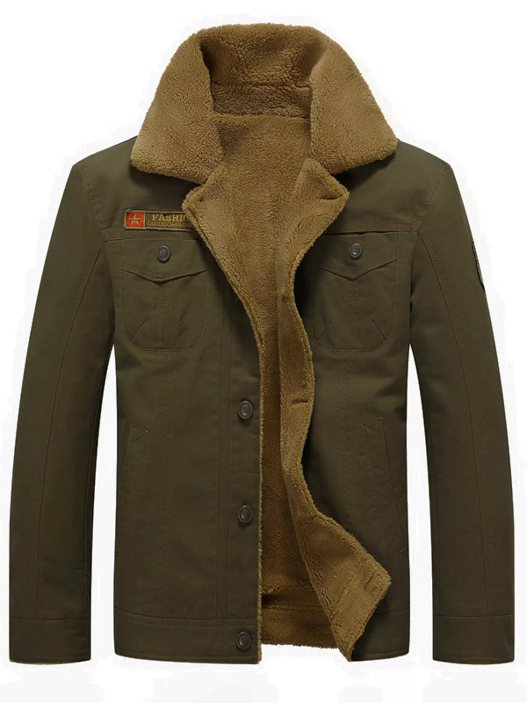 Men's Plus Size Button Up Fleece Lined Jacket