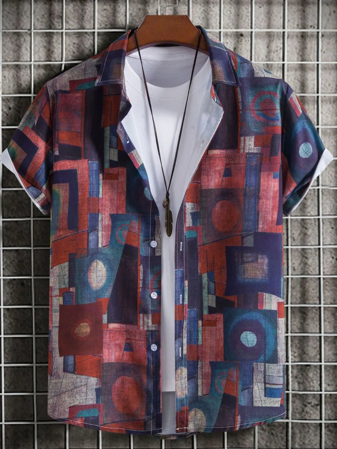 Men's Geometric Short Sleeve Button Down Shirt